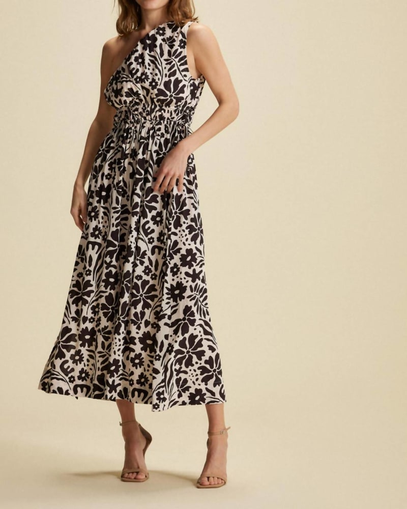 Front of a model wearing a size XL Lucila Midi Dress in Sidra Floral Print in Sidra Floral Print by FAITHFULL THE BRAND. | dia_product_style_image_id:335187